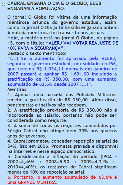 Reprodução do blog do coronel Paúl