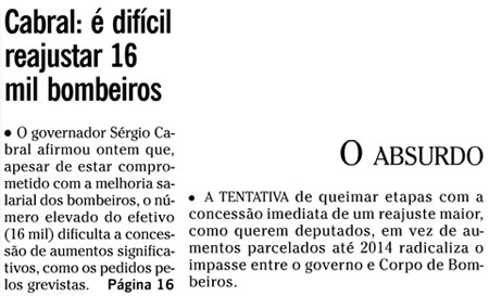 Reprodução de manchete da capa e trecho de editorial de O Globo