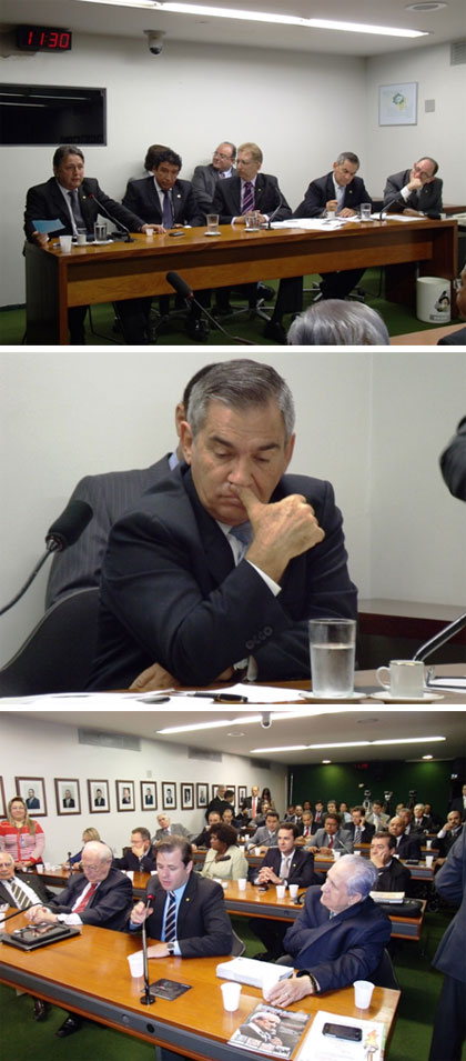 Na mesa, Garotinho, Senador Magno Malta (PR - ES); deputado João Campos (PSDB - GO); Ministro Gilberto Carvalho; deputado Paulo Freire (PR - SP), atrás o Líder do Governo na Câmara, Cândido Vaccarezza (PT - SP). Fotos de André Couto
