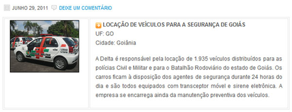 Reprodução do site da Delta - Goiás