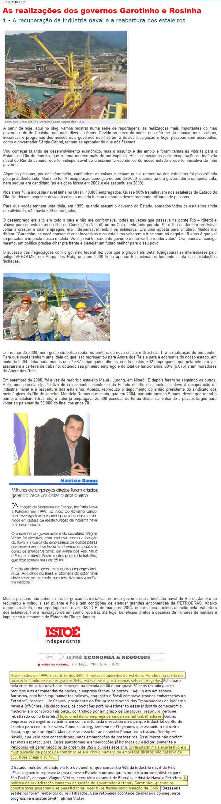 Reprodução do Blog do Garotinho (Clique na imagem para ampliar)