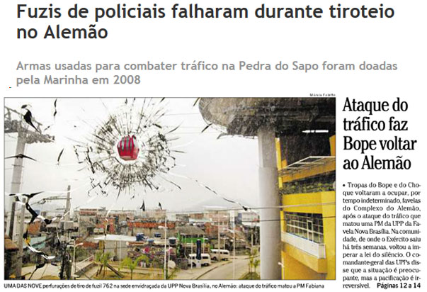 Manchete de O Dia; abaixo reprodução da capa do Globo