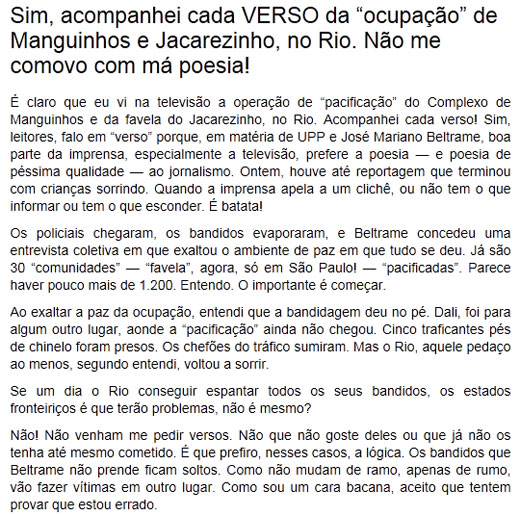 Reprodução do blog do Reinaldo Azevedo, da Veja