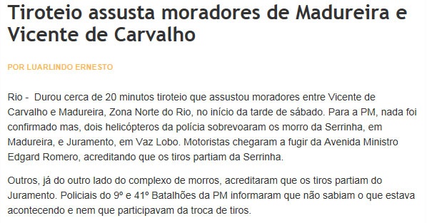 Reprodução de O Dia online, deste sábado às 13h31m