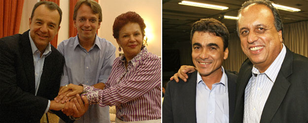 Cabral, Adolfo Konder e a ex-prefeita de S. Gonçalo encrencada com a Justiça, Aparecida Panisset; ao lado Pezão e Mirinho Braga (ex-prefeito de Búzios)