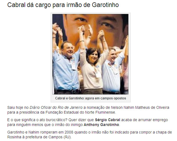 Reprodução do Radar online, da Veja