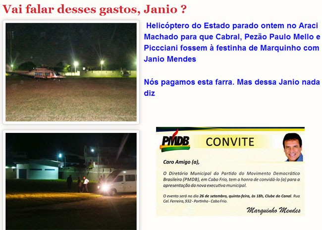 Reprodução do blog do Professor Chicão; embaixo, ao lado, o convite da festa