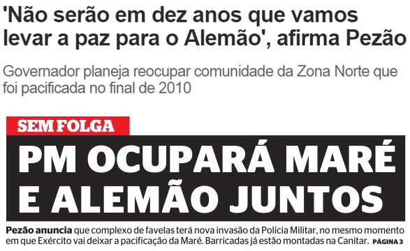 Reproduções de O Dia online e da capa do jornal Extra