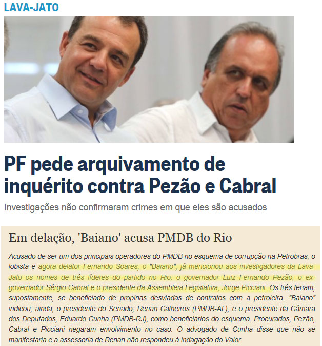 Reproduções do Globo e do Valor Econômico