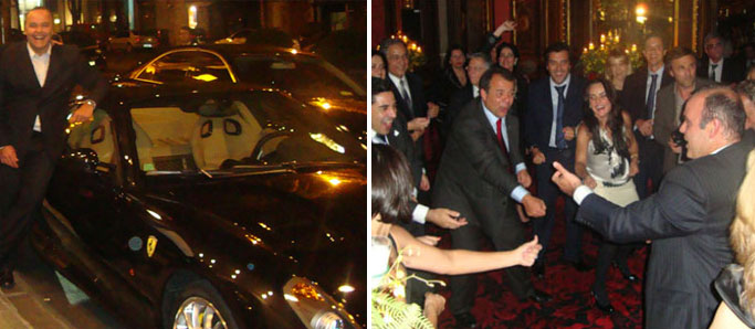 Wilson Carlos com um Porsche em Paris; e dançando na boquinha da garrafa com Cabral numa farra da Gangue dos Guardanapos na capital francesa