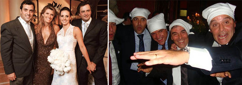 Aécio Neves no casamento de George Sadala; ao lado Sadala (penúltimo à esquerda) na farra com a Gangue dos Guardanapos