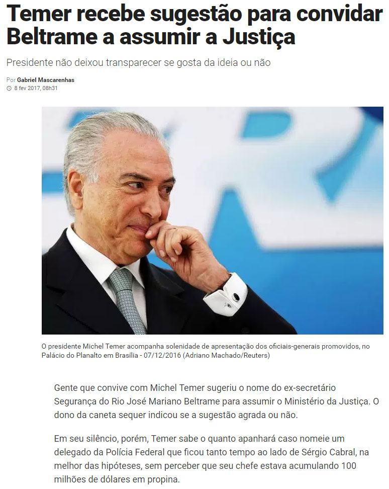 Reprodução do Radar online, da Veja